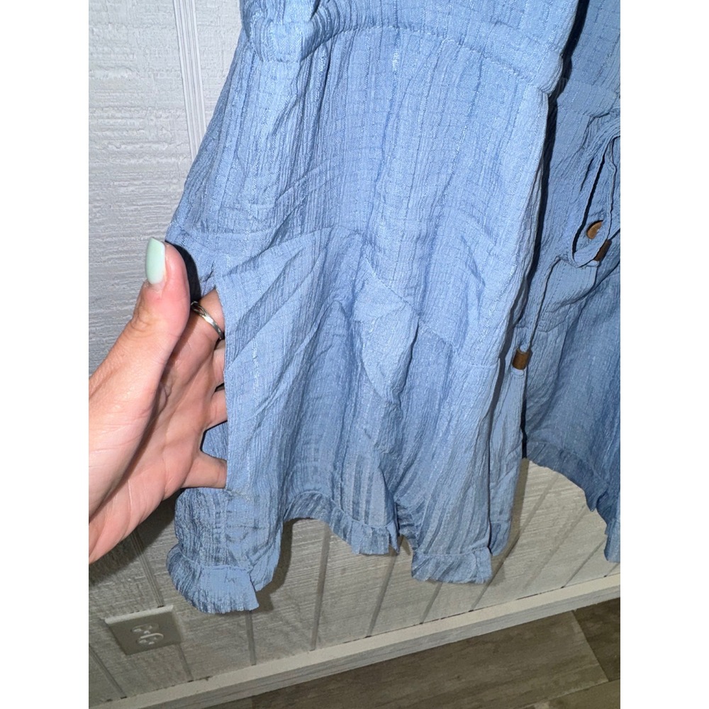 Entro Romper Womens Blue Puff Sleeve Button Drawstring Ruffle Hem Small R22792 - Picture 5 of 8